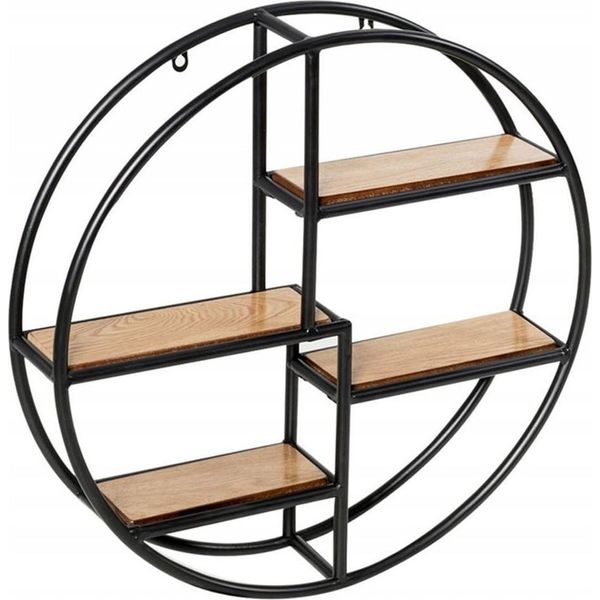 Costway Scaffale Da Parete Rotondo, Scaffale Sospeso Con 4 Ripiani, Scaffale In Metallo In Legno, Libreria Circolare Per Camera Da Letto, Soggiorno, Cucina E Ufficio 55X55X11Cm-image