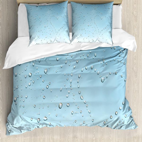 Abakuhaus Copripiumino Turchese, Cuore Di Gocce Di Pioggia, Antiacaro, Adatto A Chi Soffre Di Allergie, Con Federe, 155 Cm X 220 Cm - 80 X 80 Cm, Blu-image