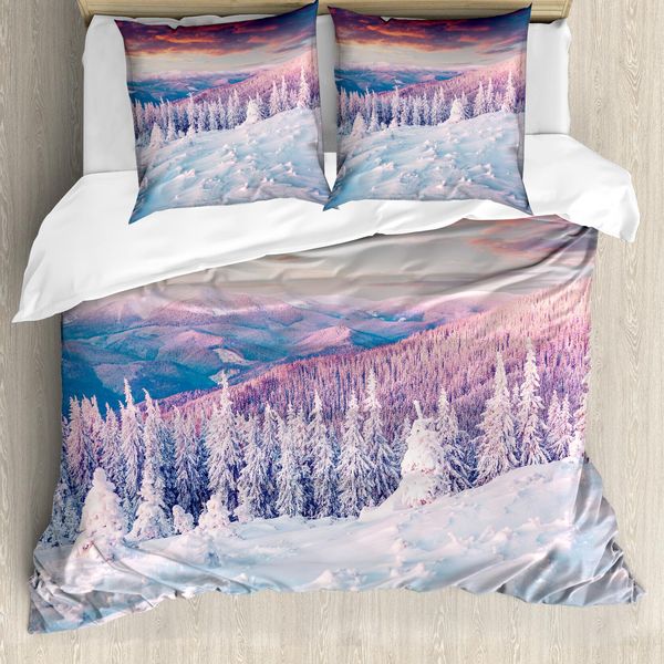 Abakuhaus Copripiumino Invernale, Montagna Innevata Europea, Antiacaro Adatto A Chi Soffre Di Allergie Con Federe, 200 Cm X 200 Cm - 80 X 80 Cm, Bianco Rosa-image