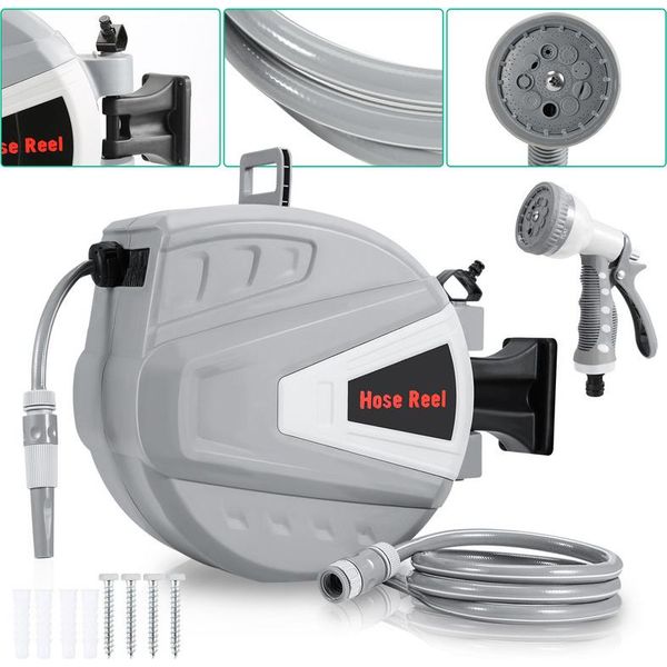 Fiqops Avvolgitubo A Parete Avvolgitubo Con Avvolgitubo Per Acqua Da 3/4" Di Pollice 20M Con 9 Modelli Di Ugelli Per Tubo"-image