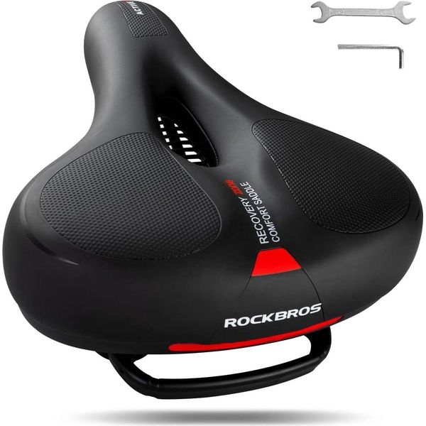 Rockbros Sella Per Bicicletta Uomini Donne Sella Ergonomica Mtb Road Bike 26 * 22Cm Nero Rosso-image