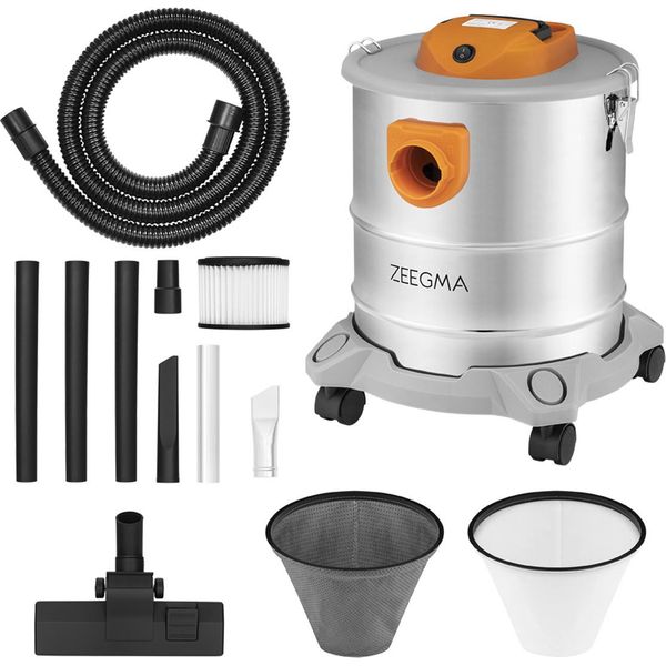 Zeegma Zonder Pro Ash Aspirapolvere Industriale 1600W, Aspirapolvere A Secco Per Cenere E Detriti, Contenitore In Acciaio Inox Da 20 Litri, Filtro Hepa, Funzione Di Soffiaggio-image