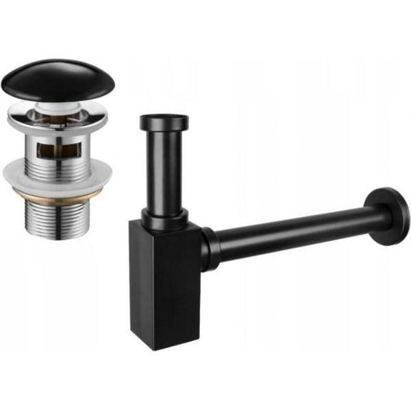 Mexen Semi-Sifone Lavabo Quadrato Con Tappo In Ceramica Clic-Clac, Con Troppo Pieno, Nero - 7992060-75-image