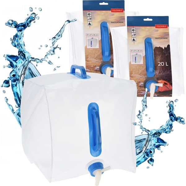 Tanica D'acqua Pieghevole - 20 Litri / Set Da 2 - Contenitore D'acqua 27X27X26 Cm Con Rubinetto-image