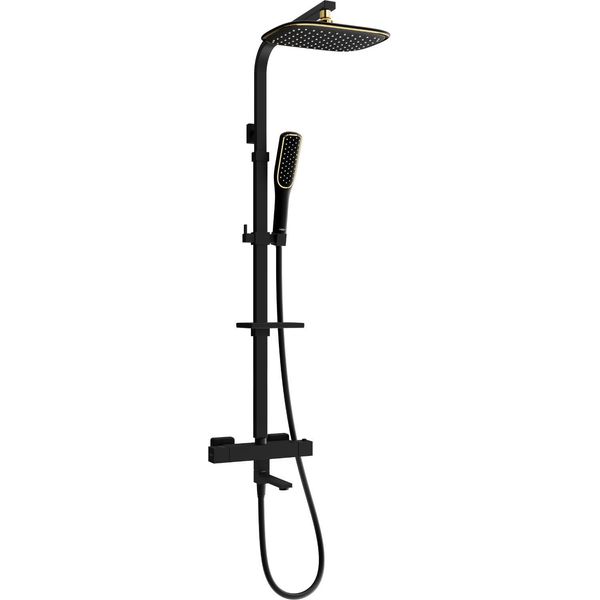 Mexen CQ49 Set Vasca-Doccia Con Soffione E Miscelatore Termostatico, Nero/Oro - 779104995-75-image
