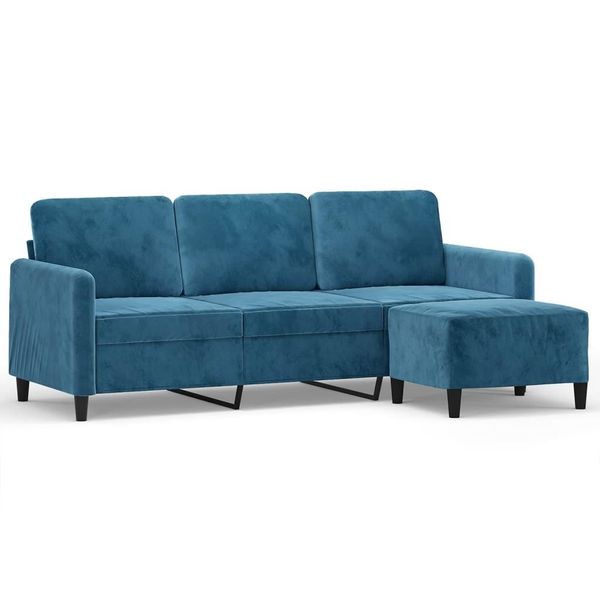 Vidaxl Divano A 3 Posti Con Poggiapiedi Blu 180 Cm In Velluto-image