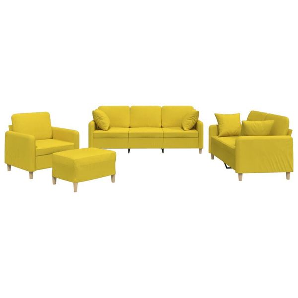 Vidaxl Set Di Divani 4 Pezzi Con Cuscini In Tessuto Giallo Chiaro-image