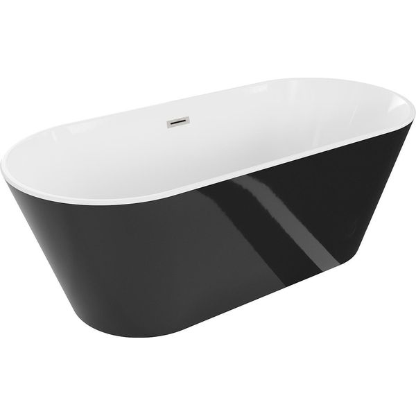 Mexen Flavia Vasca Da Bagno Freestanding 160 X 75 Cm, Bianca/Nera, Troppopieno Nichel Spazzolato - 54031608075-97-image