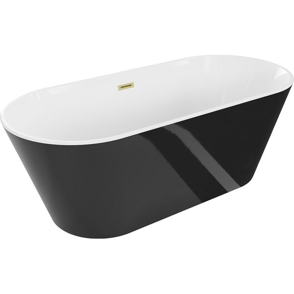 Mexen Flavia Vasca Da Bagno Freestanding 160 X 75 Cm, Bianca/Nera, Troppopieno Oro Spazzolato - 54031608075-55-image