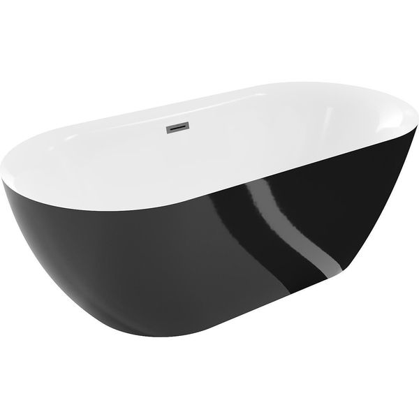 Mexen Roxy Vasca Da Bagno Freestanding 170 X 80 Cm, Bianca/Nera, Troppo Pieno Gun Gray Spazzolato - 51201708075-66-image