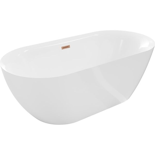 Mexen Roxy Vasca Da Bagno Freestanding 170 X 80 Cm, Bianca, Troppo Pieno Rame Spazzolato - 51201708000-65-image