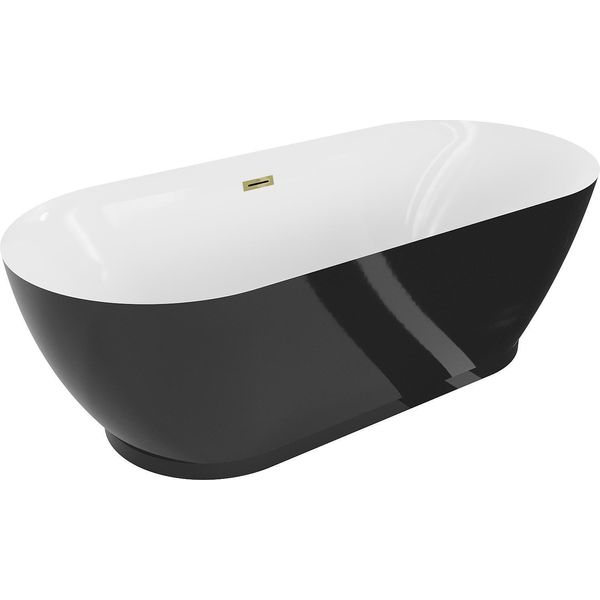 Mexen Roxy Vasca Da Bagno Autoportante 180 X 85 Cm, Bianca/Nera, Troppopieno Dorato - 51201808575-50-image