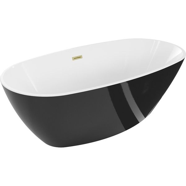 Mexen Eris Vasca Autoportante 170 X 80 Cm, Bianca/Nera, Troppopieno Oro Spazzolato - 53441708075-55-image