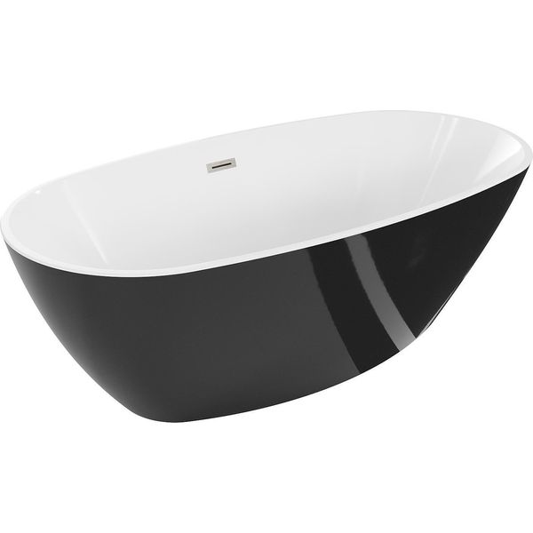 Mexen Eris Vasca Da Bagno Autoportante 170 X 80 Cm, Bianca/Nera, Troppopieno In Nichel Spazzolato - 53441708075-97-image