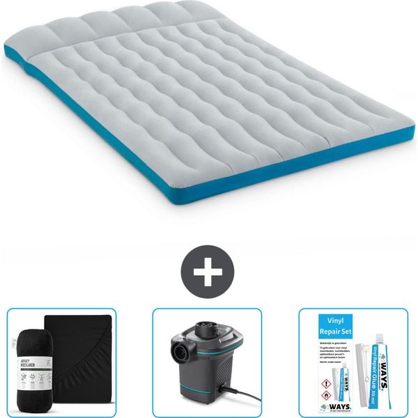 Materassino Da Campeggio Intex - 2 Persone - 127 X 193 X 24 Cm - Blu - Include Lenzuolo - Pompa E Kit Di Riparazione-image