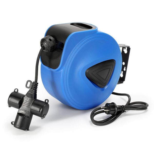 Tolletour 20 M Di Avvolgicavo Alimentazione Prolunga Cavo Presa Di Corrente Avvolgicavo Automatico Con Funzione Di Riempimento Per Montaggio A Parete Con 3 Prese Di Corrente-image