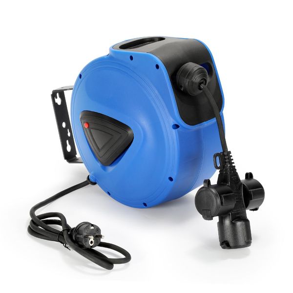 Tolletour Avvolgicavo Automatico Avvolgicavo Automatico, 20 M, Ruotabile Di 180° Staffa A Parete Cavo Elettrico Per Montaggio A Parete Con 3 Prese-image