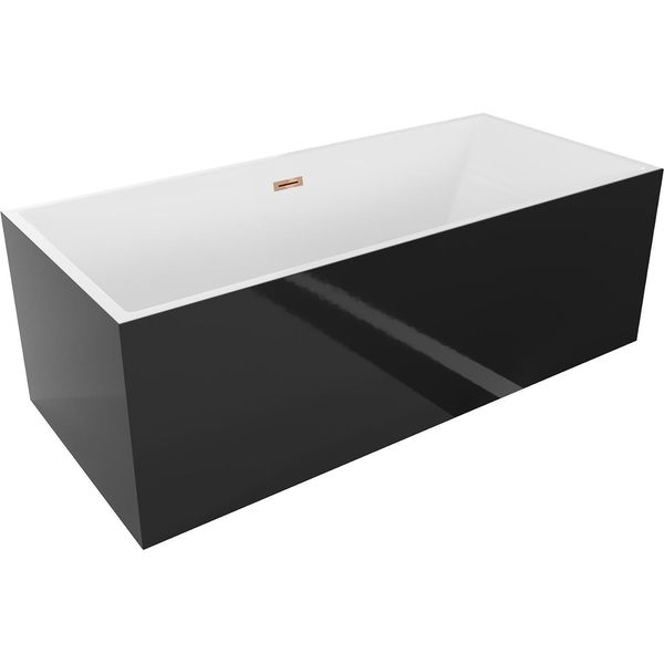 Mexen Vigo Vasca Da Bagno Autoportante 178,5 X 80 Cm, Bianca/Nera, Troppopieno Oro Rosa - 51251788075-60-image