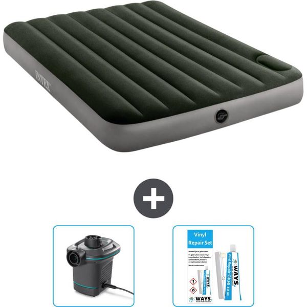 Intex Airbed - Letto Matrimoniale - 137 X 191 X 25 Cm - Verde - Pompa E Kit Di Riparazione-image
