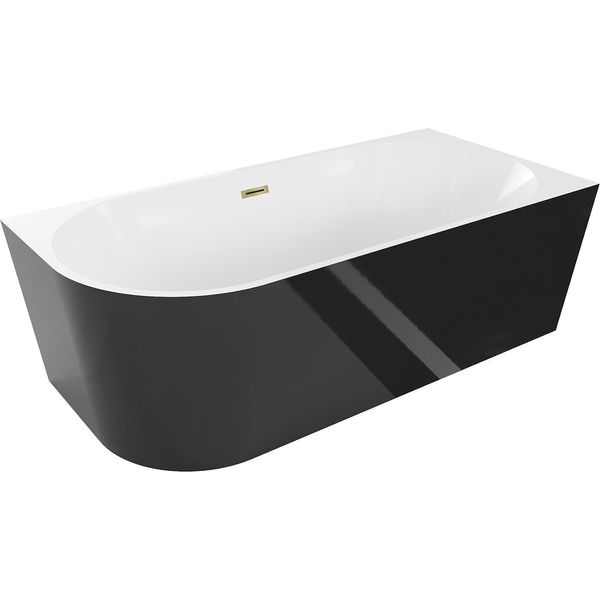 Mexen Mia Vasca Da Bagno Freestanding Angolare Destra 160 X 75 Cm, Bianco/Nero, Troppo Pieno Oro - 52691607575P-50-image