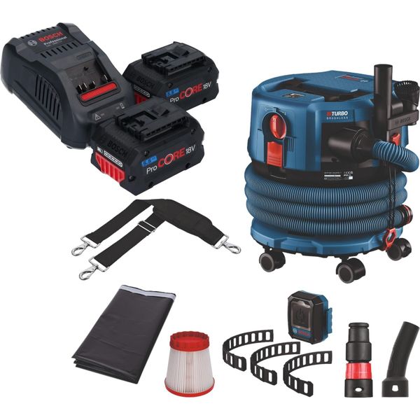 Bosch Gas 18V-12 Mc Aspiratore Professionale A Batteria Biturbo Brushless + 2X Batteria Procore 5,5 Ah + Caricatore Rapido + Accessori-image