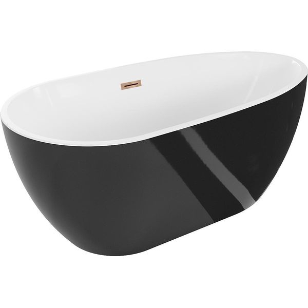 Mexen Eos Vasca Da Bagno Autoportante 170 X 75 Cm, Bianca/Nera, Troppo Pieno Oro Rosa - 52471707575-60-image