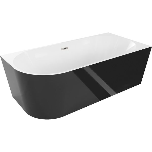 Mexen Mia Vasca Da Bagno Indipendente Angolare Destra 150 X 75 Cm, Bianca/Nera, Troppopieno Nichel Spazzolato - 52691507575P-97-image