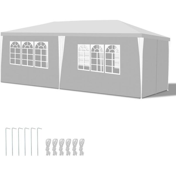 Tolletour Gazebo 3X6M Bianco Con Pareti Laterali Tenda Party Protezione Uv Per Giardino Esterno Campeggio-image