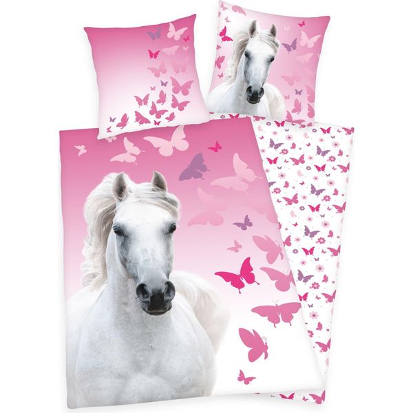 Biancheria Da Letto Herding Con Cavallo Bianco Butterfly 135 X 200 Cm 80 X 80 Cm-image