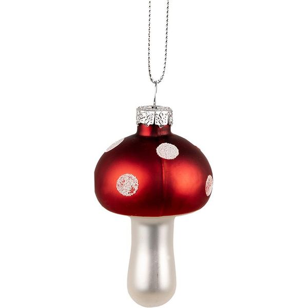 Ornamento Natalizio Di Clayre & Eef A Forma Di Fungo Ø 4X7 Cm In Vetro Bianco Rosso-image