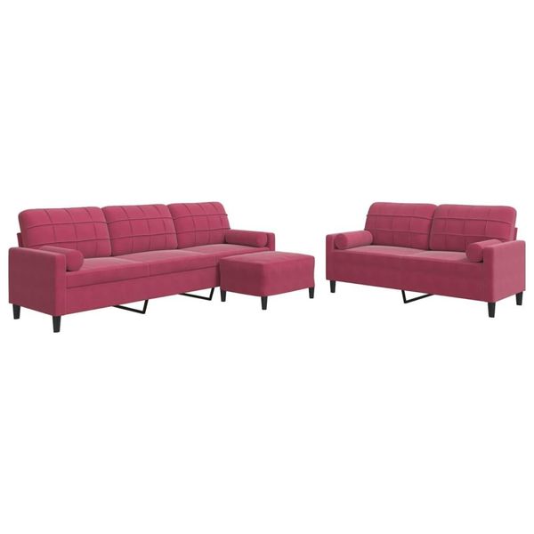 Syfax™ Set Di Divani 3 Pz Con Cuscini E Rinforzi Rosso Vino In Velluto-image