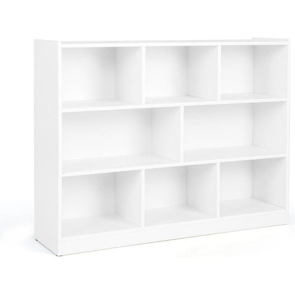 Libreria Con 8 Scomparti, Scaffale A 3 Livelli Per Soggiorno, 122 X 32 X 93 Cm, Bianco-image