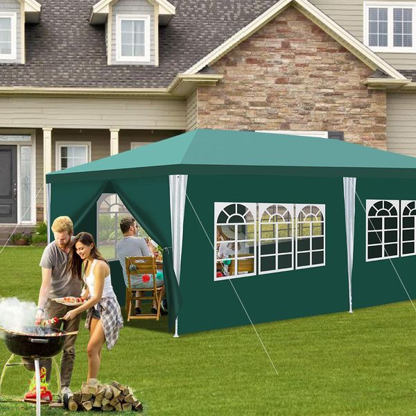 Clanmacy 3X6M Gazebo Da Giardino Con Pannelli Laterali Tenda Portatile Impermeabile Con Tubo Di Ferro, Blu-image