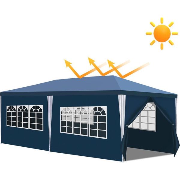 Hengda 3X6M Gazebo Da Giardino Con Pannelli Laterali Tenda Impermeabile Portatile Con Tubo Di Ferro, Blu-image