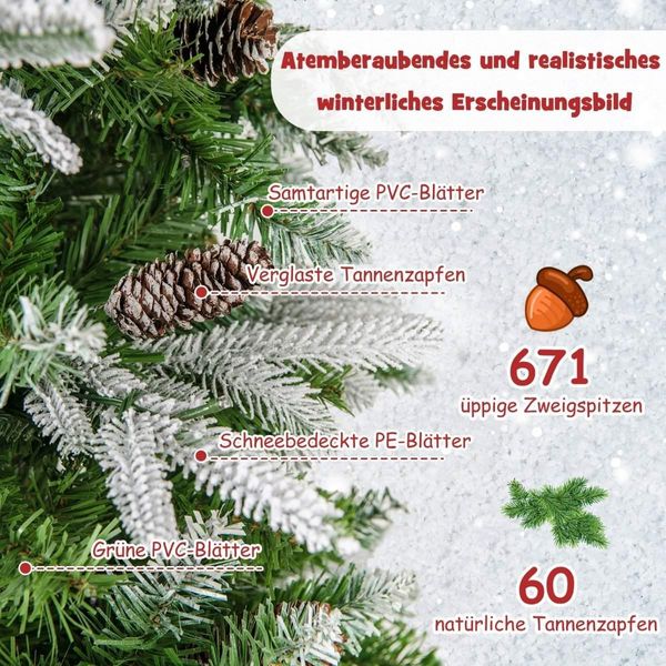 Albero Di Natale Artificiale Da 190 Cm Con Luci E Neve Albero Di Natale Artificiale Per La Casa Verde + Bianco-image