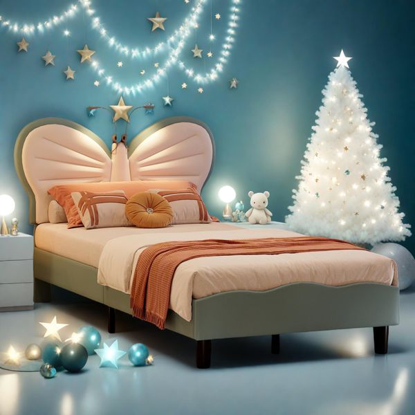 Letto Per Bambini Imbottito 90X200Cm, Struttura Letto Singolo Con Lampada Da Lettura A Led, Testata Regolabile, Letto Per Ragazzi E Ragazze, Velluto, Senza Materasso, Blu-image