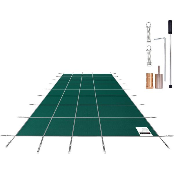 Succebuy Copertura Di Sicurezza Per Piscine Interrate Rettangolari (14 X 26 Piedi), Copertura Di Sicurezza In Solido Tessuto A Rete Con Fori Di Drenaggio, Copertura Invernale Per Piscine, Resistente Tessuto Verde-image