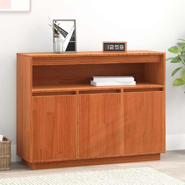 Vidaxl Credenza Marrone Cera 104,5 X 34 X 80 Cm Legno Di Pino Massiccio-image