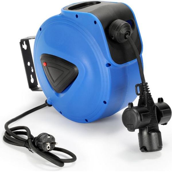 Avvolgicavo Tolletour Avvolgicavo Automatico 20M+1,5M Modello IP44 A Tre Spine 250V Con Funzione Di Spina Per Montaggio A Parete Soffitti E Officina A Muro-image