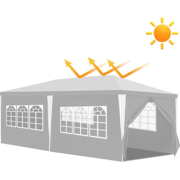 Gazebo Aopunly Con Finestre Con Pannelli Laterali 3 X 6 M Bianco-image