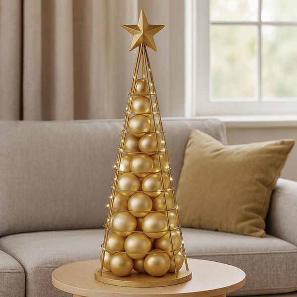 Albero Decorativo HWC-O91, Albero Di Natale Ornamentale Albero Di Natale Da Decorare, Metallo 90Cm ~ Color Oro-image