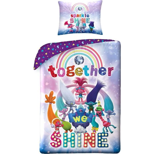 Halantex Trolls Set Di Biancheria Da Letto Reversibile 2 Pezzi 100% Cotone Copripiumino 140X200 Federa 70X90 Biancheria Da Letto Per Bambini Piumino World Tour Poppy Branch-image