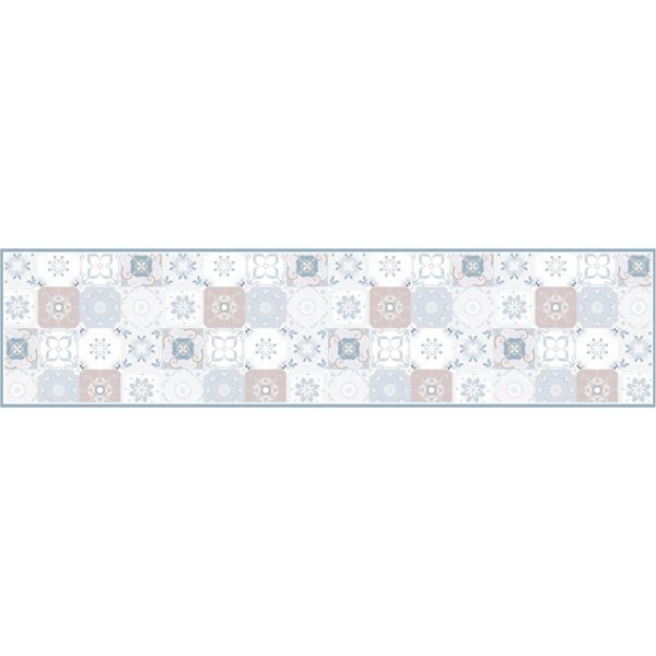 Tappeto In Vinile Mattonelle Vintage Azzurro Tortora 48X198 Cm-image