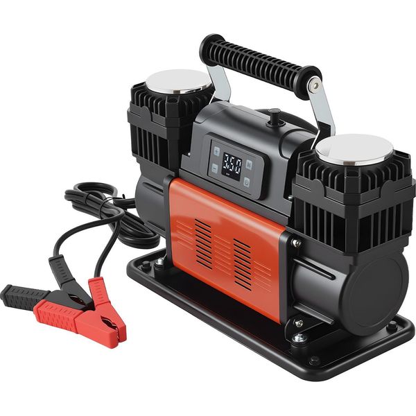 Compressore D'aria Vevor A Due Cilindri, 300 L/Min, Gonfiatore Di Pneumatici Con Spegnimento Automatico, 12 V, 10,3 Bar, Pompa D'aria Per Fuoristrada Con Display Digitale Lcd E Adattatori Per Camion, Auto, Suv, Fuoristrada E Camper-image