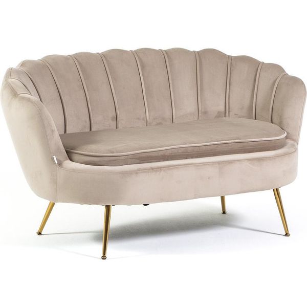 Divano A 2 Posti In Velluto Con Gambe In Metallo Color Oro, Elegante Design A Conchiglia E Comfort Avvolgente Per Soggiorni, Camere Da Letto E Spazi Professionali - Perla-image