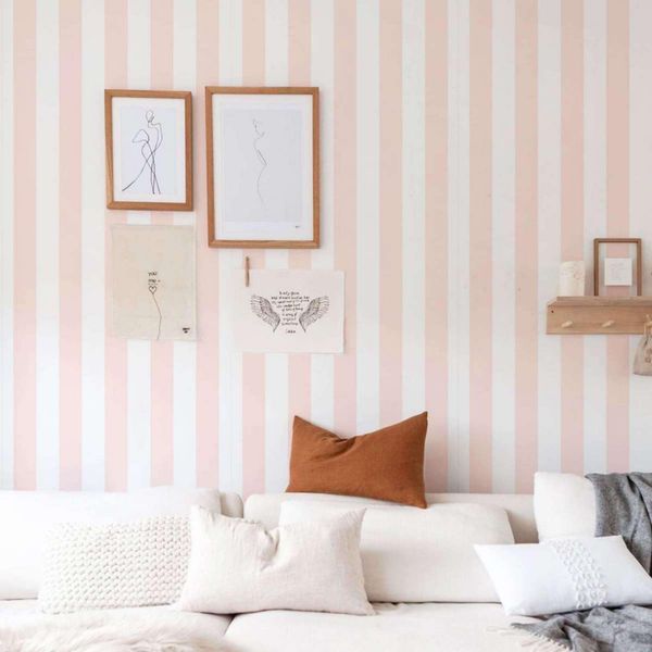 Carta Da Parati Adesiva In Vinile Righe Rosa Cipria 50X300 Cm-image