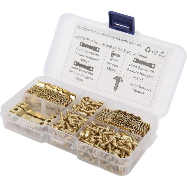 100 Pezzi Gancio Per Quadri A Dente Di Sega, Resistente Alla Ruggine, Stabile, Durevole, Senza Cuciture, Telaio A Dente Di Sega, Ganci Per Appendere Con 200 Viti, Oro-image
