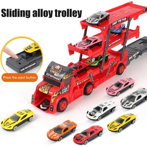 Camion Trasportatore Di Auto Giocattolo, Mega Trasportatore Con 6 Mini Auto, Set Di Veicoli Pieghevoli A Tre Strati Per Bambini, Ragazzi E Ragazze-image
