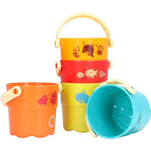 Set Di Tazze Impilabili Colorate Da 5 Pezzi Per Le Prime Costruzioni Educative Del Bambino Per Il Bagno-image