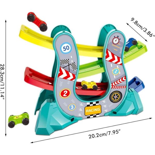 Rampa Per Auto, Pista Giocattolo Per Corse Click-Clack Con 4 Auto E Parcheggio, Giocattolo Educativo Per Bambini, Regali Interattivi Per Genitori E Bambini-image